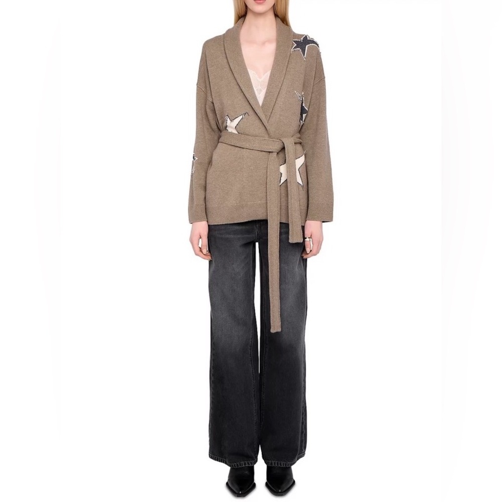 Zadig & Voltaire Alpa Outline Stars Wool Cashmere Cardigan - Picture 3 of 11